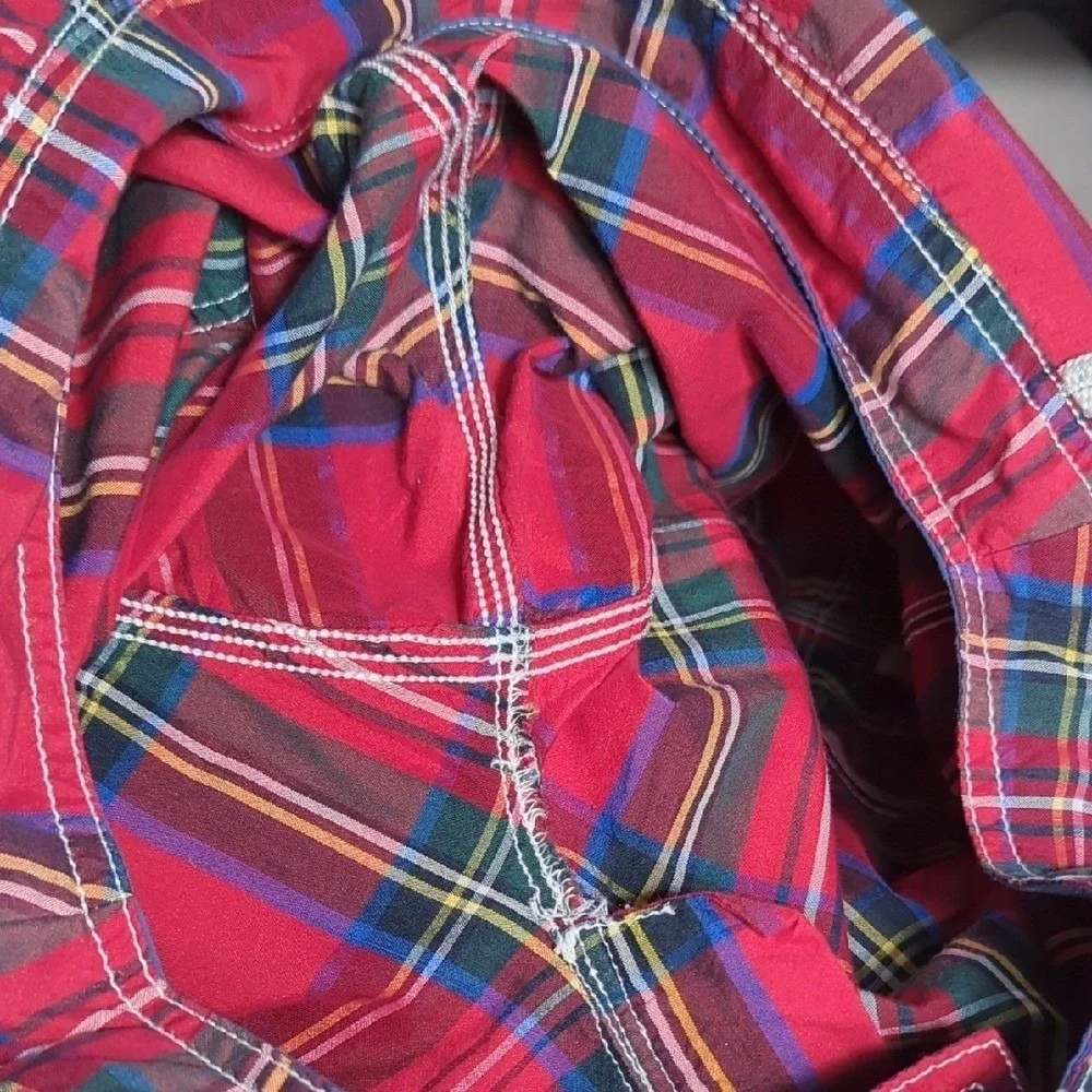 J. Crew Red Tartan Plaid Men's Swim Trunks‎ Board Shorts Size 33 Preppy Classic